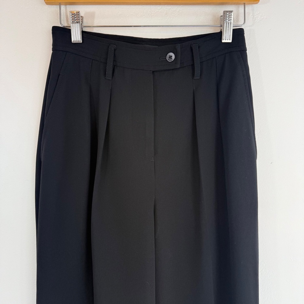 Babaton Aritzia Black Pleated Wide Leg Trousers Pants Sz 0  High Rise Minimalist - Picture 3 of 15